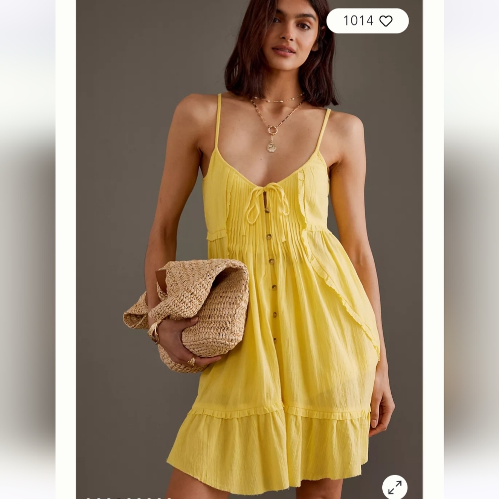 NWT By Anthropologie Gauzy Cover Up Mini dress. Yellow. Size small